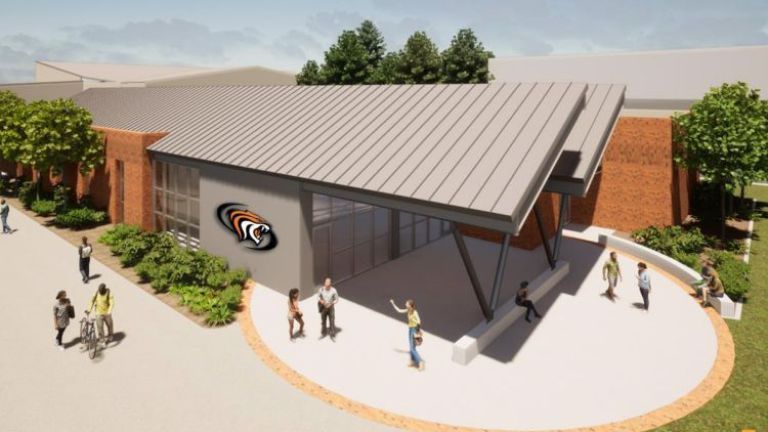 Photo is an architectural rendering of the proposed athletic training facility. 
