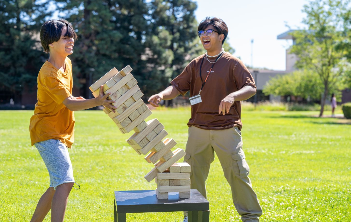 students playing Jenga