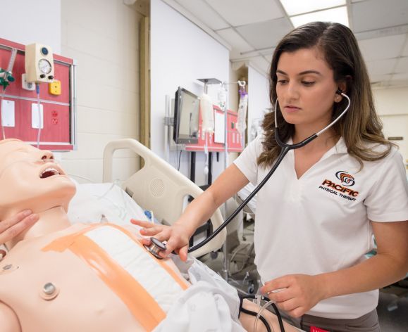 student working with healthcare dummy