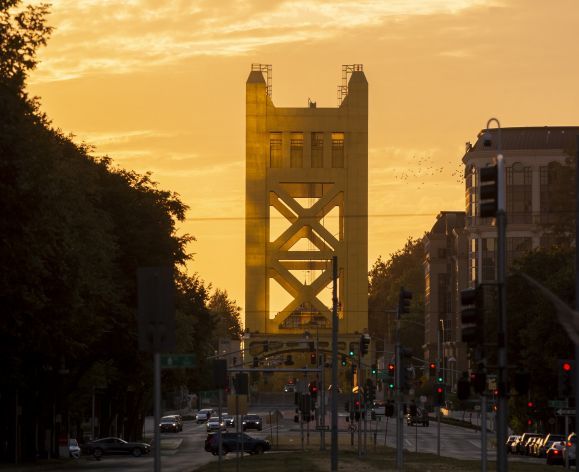 Sacramento bridge at sunset